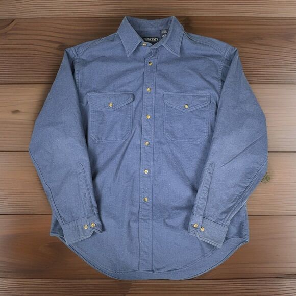 Vintage Lands End Heavy Fleece Flannel Shirt L Navy Fall ‘98 90s Workwear USA - Picture 1 of 6